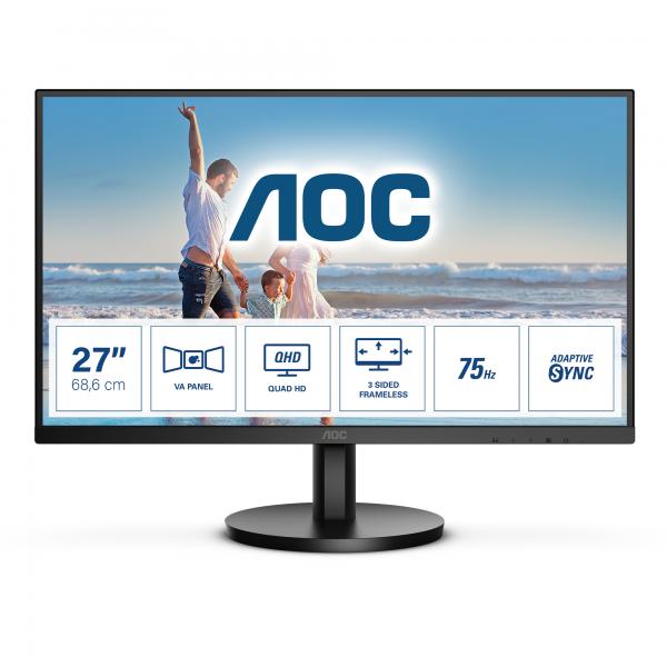 AOC Q27B3MA LED display 68,6 cm [27] 2560 x 1440 Pixel Quad HD Nero (AOC Q27B3MA - B3 Series - monitor a LED - 27 - 2560 x 1440 QHD @ 75 Hz - VA - 250 cd/mÂ² - 4000:1 - 4 ms - HDMI, DisplayPort - altoparlanti - nero)