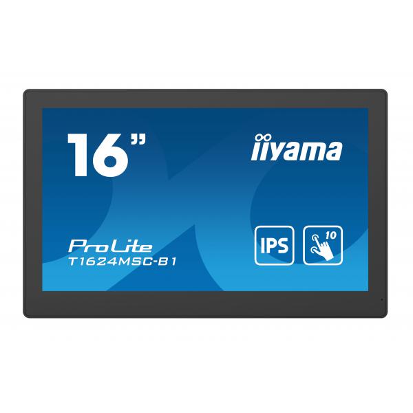 iiyama T1624MSC-B1 visualizzatore di messaggi Pannello piatto interattivo 39,6 cm (15.6") IPS 450 cd/m² Full HD Nero Touch screen 24/7
