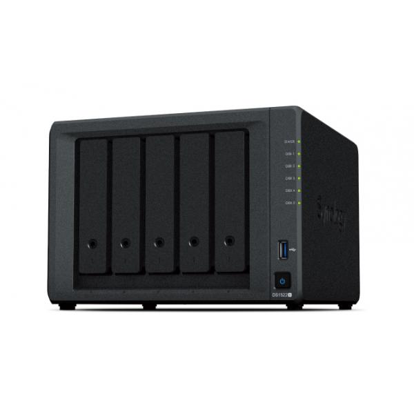 Synology DiskStation DS1522+ NAS Tower Collegamento ethernet LAN Nero R1600 (Synology DS1522+ 20TB [Synology HAT5300] diskstation 5 bay; Flexible Data Management Platform for Homes and SOHO; AMD Ryzen R1600 dual-core [4-thread] 2.6 GHz; max. boost clock up to 3.1 GHz; 8 GB DDR4 ECC SODIMM [expandable up to 32 GB]; 4 x 1GbE RJ-45 [3Years warranty])