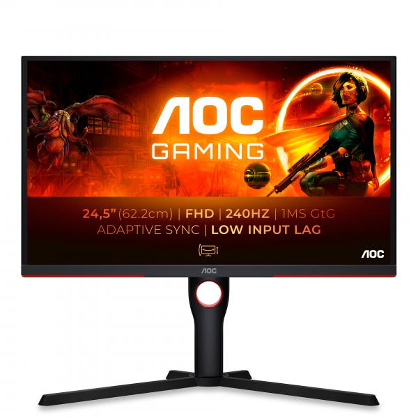 AOC G3 25G3ZM/BK Monitor PC 62,2 cm [24.5] 1920 x 1080 Pixel Full HD Nero, Rosso (24.5 VA 1920x1080 240Hz HDMI)