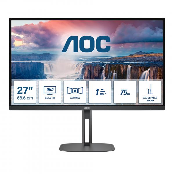 AOC V5 Q27V5N/BK Monitor PC 68,6 cm [27] 2560 x 1440 Pixel Quad HD LED Nero (27IN IPS 2560X1440 16:9 4MS - 27E3UM 3000:1)