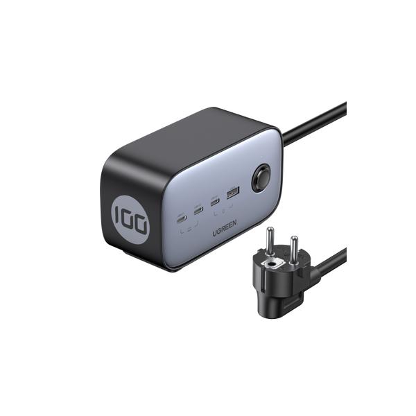 UGREEN Caricatore USB ciabatta 100W GaN Nexode, 3x Type-C, 1xUSB3, 2x Schuko, Black