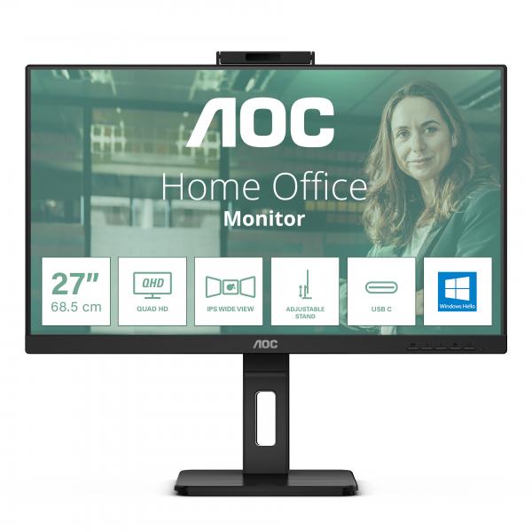 AOC Q27P3QW Monitor PC 68,6 cm [27] 2560 x 1440 Pixel Quad HD Nero (27 IPS FHD Webcam DP HDMI 4 X USB)