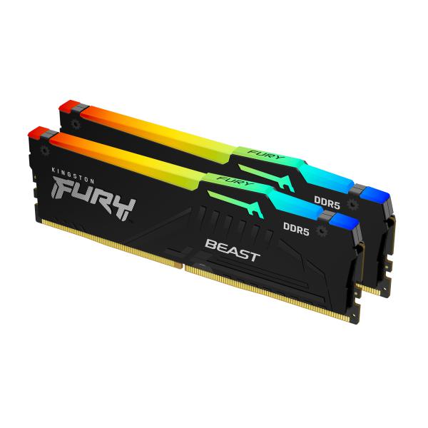 Kingston FURY Beast RGB - DDR5 - kit - 64 GB: 2 x 32 GB - DIMM 288-PIN - 6000 MHz / PC5-48000 - CL40 - 1.35 V - senza buffer - on-die ECC - nero