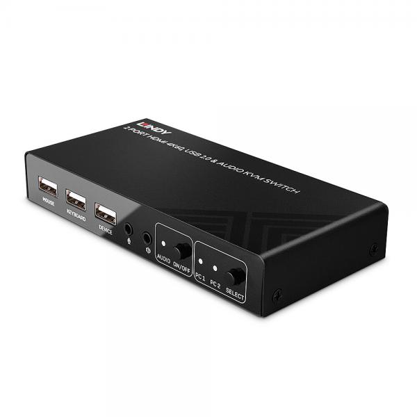 Switch KVM HDMI 4K60, USB 2.0 & Audio, 2 Porte