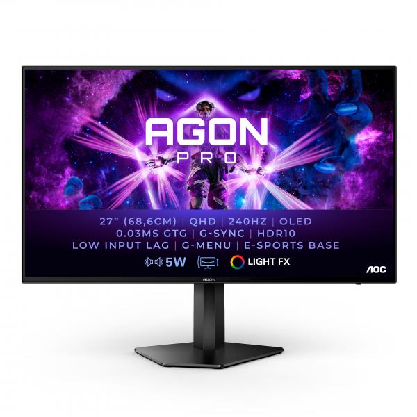 AOC Agon Pro AG276QZD Monitor 27 OLED 240Hz QHD 0,03ms HDR Multimediale Pivot G-Sync 2*HDMI/2*DisplayPort/USB