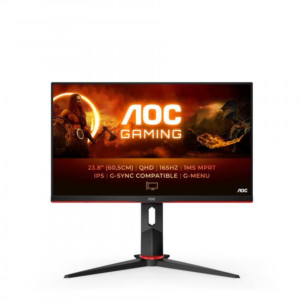 AOC G2 Q24G2A/BK LED display 60,5 cm [23.8] 2560 x 1440 Pixel Quad HD LCD Nero, Rosso (24 IPS QHD 165Hz Gaming monitor)
