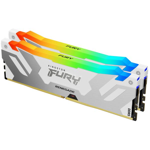 Kingston FURY Renegade RGB - DDR5 - kit - 32 GB: 2 x 16 GB - DIMM 288-PIN - 6000 MHz / PC5-48000 - CL32 - 1.35 V - senza buffer - on-die ECC - bianco e argento