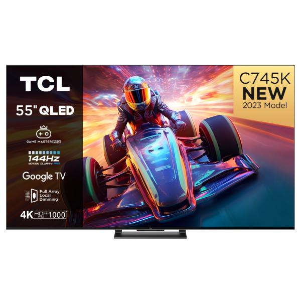 TCL C74 Series 55C745K TV 139,7 cm [55] 4K Ultra HD Smart TV Wi-Fi Nero (TCL 55C745K - 55 Diagonal Class [54.6 viewable] - C74K Series LED-backlit LCD TV - QLED - Smart TV - Google TV - 4K UHD [2160p] 3840 x 2160 - HDR - Quantum Dot - brushed titanium)