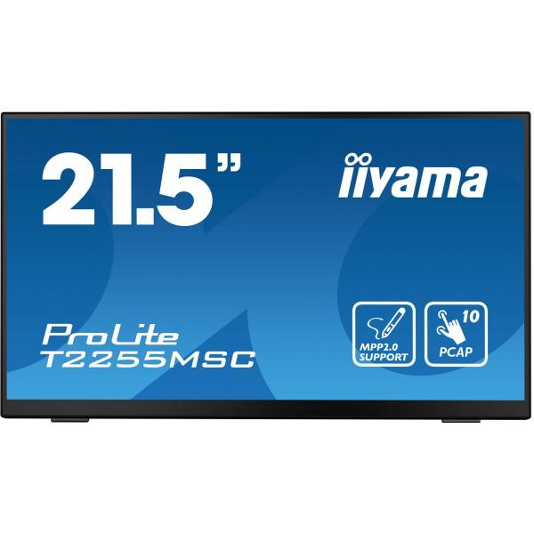 iiyama ProLite T2255MSC-B1 - Monitor a LED - 21.5" - touchscreen - 1920 x 1080 Full HD (1080p) @ 60 Hz - IPS - 400 cd/m² - 1000:1 - 5 ms - HDMI, DisplayPort - altoparlanti - nero opaco