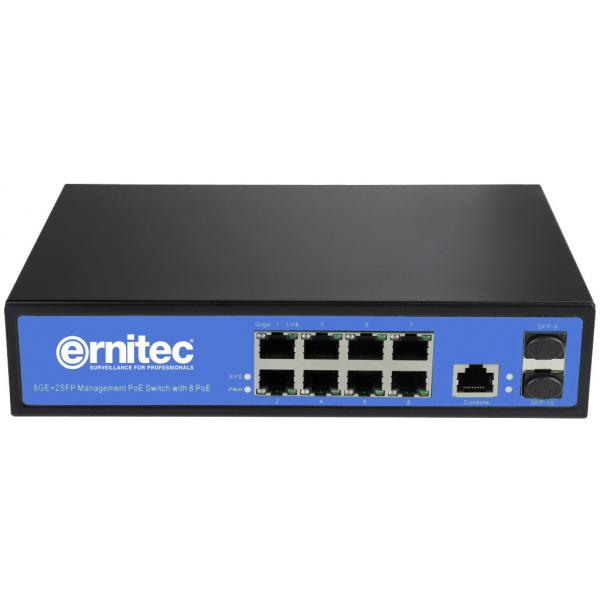 Ernitec ELECTRA-M08 switch di rete Gestito L2 Gigabit Ethernet [10/100/1000] Supporto Power over Ethernet [PoE] Nero, Blu (Managed Layer 2, 8 Gigabit - RJ45 ports, 2 Gigabit SFP - ports - 150W Managed Layer 2, 8 Gigabit RJ45 ports, 2 Gigabit SFP ports. - Warranty: 60M)