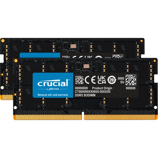 Crucial - DDR5 - kit - 96 GB: 2 x 48 GB - SO DIMM 262-pin - 5600 MHz / PC5-44800 - CL46 - 1.1 V - on-die ECC - nero