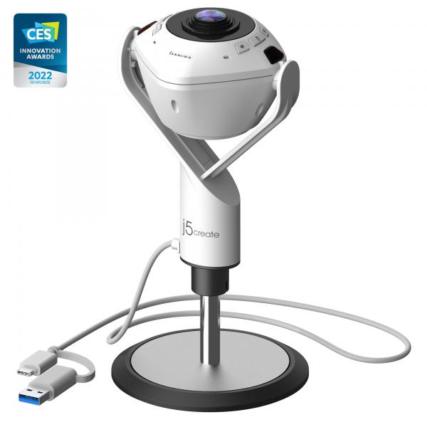 j5create JVU368-N Webcam con teconologia AI a 360Â° con vivavoce (360 AI-POWERED WEBCAM WITH - SPEAKERPHONE)
