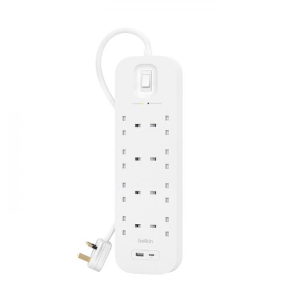 Belkin Connect Bianco 8 presa[e] AC 2 m (SURGE PROTECTION WITH USB C 8 - OUTLET)