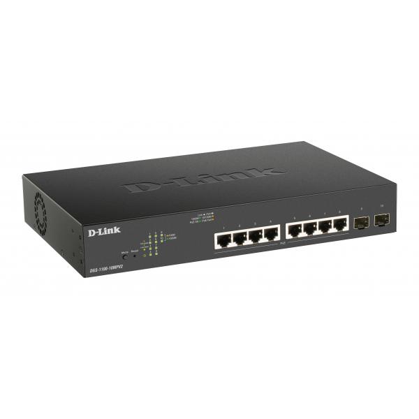 D-Link 10-Port PoE+Gigabit Smart Managed Switc Gestito Gigabit Ethernet [10/100/1000] (D-Link DGS 1100-10MPV2 - Switch - smart - 8 x 10/100/1000 [PoE] + 2 x Gigabit SFP - desktop, rack-mountable - PoE [130 W])