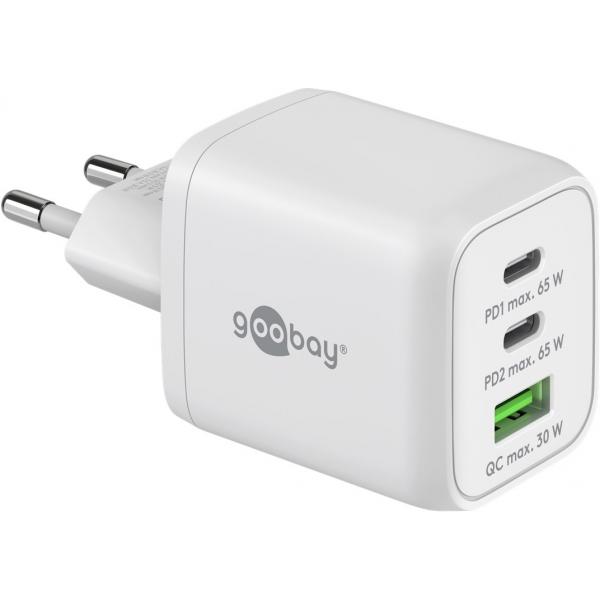 Goobay Bianco Caricabatterie Rapido Usb Multiport Nano Con Tecnologia Gan (65 W, 3 Porte), Caricatore Usb, - Immagine 2