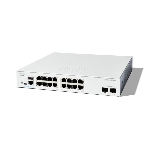 Cisco Catalyst 1300-16T-2G - Switch - L3 - gestito - 16 x 10/100/1000Base-T + 2 x Gigabit Ethernet SFP - montabile su rack