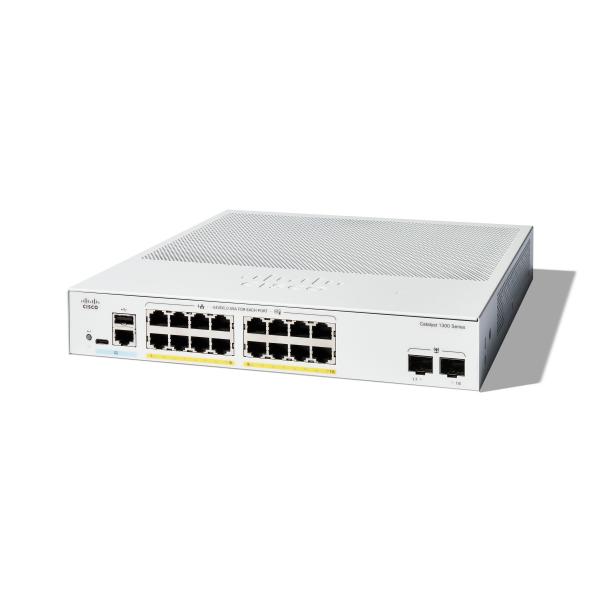Cisco Catalyst 1300-16FP-2G - Switch - L3 - gestito - 16 x 10/100/1000 (PoE+) + 2 x Gigabit Ethernet SFP - montabile su rack - PoE+ (240 W)