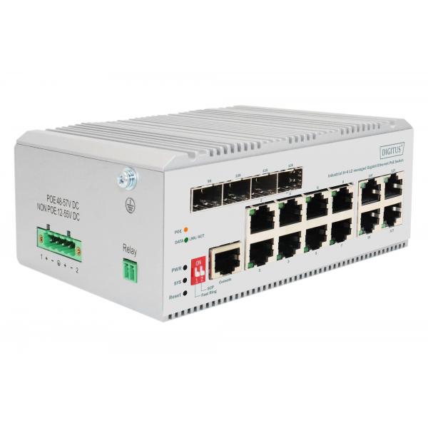 Digitus Switch PoE di rete Gigabit Ethernet a 8 porte, industriale, gestito L2, 4 Uplink SFP