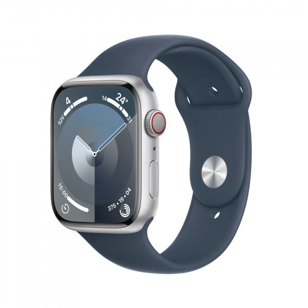 Apple Watch Serie 9 Cell 45mm Aluminium Silver Sport Band Storm Blue S/M MRMG3QL/A 195949024610
