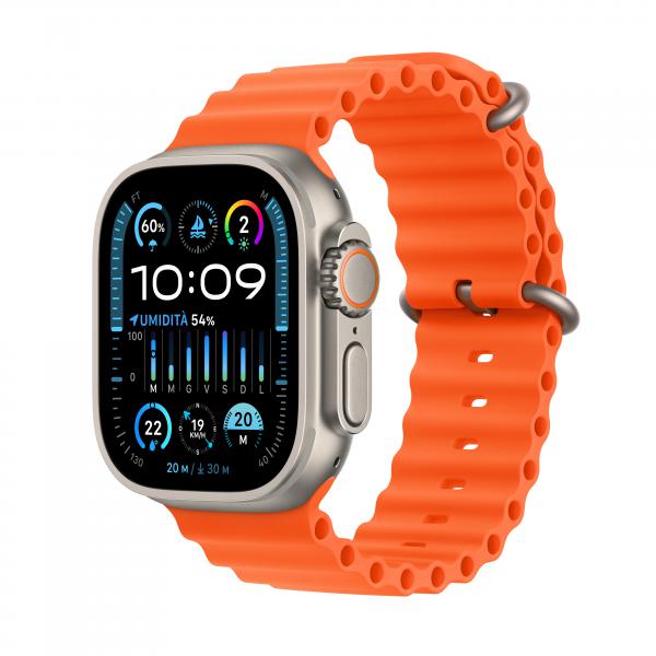 Image of Apple Watch Ultra2 Cell 49mm Titanium Ocean Band Orange ITA MREH3TY/A 194253826576