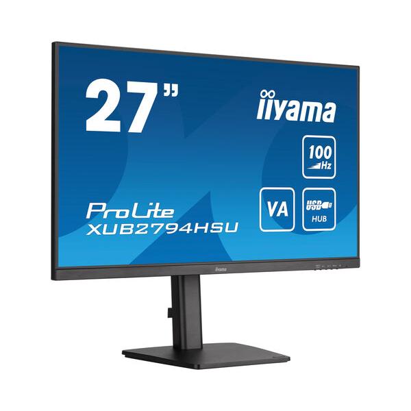 iiyama ProLite XUB2794HSU-B6 Monitor PC 68,6 cm [27] 1920 x 1080 Pixel Full HD Nero (27 ETE VA-panel, 1920x1080@100Hz, 15cm height adj. stand, 250cd/m2, 4ms, Speakers, HDMI, DisplayPort, Speakers, USB-HUB 2x 2.0)