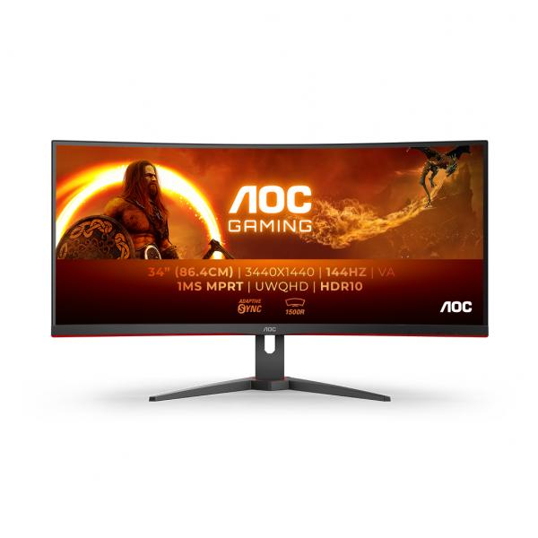 AOC G2 CU34G2XE/BK LED display 86,4 cm [34] 3440 x 1440 Pixel Wide Quad HD LCD Nero, Rosso (AOC Gaming CU34G2XE/BK - LED monitor - gaming - curved - 34 - 3440 x 1440 WQHD @ 144 Hz - VA - 4000:1 - HDR10 - 1 ms - HDMI, DisplayPort - black, red)