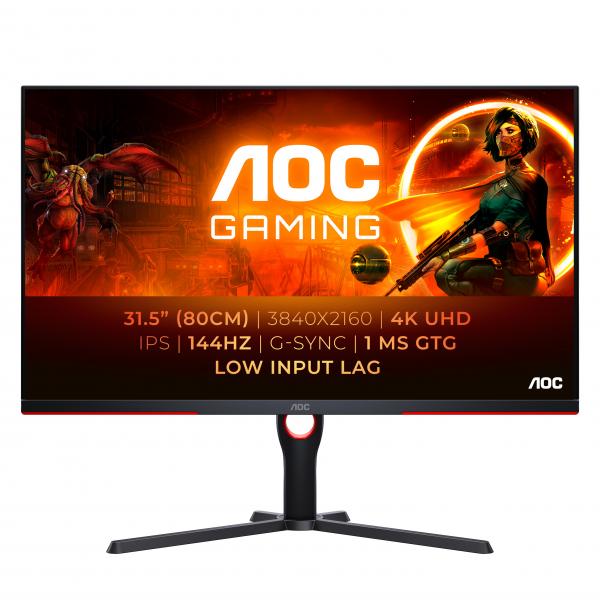 AOC G3 U32G3X/BK LED display 80 cm [31.5] 3840 x 2160 Pixel 4K Ultra HD Nero, Rosso (32 INCH IPS 4K 144Hz 1ms HDMI DP)