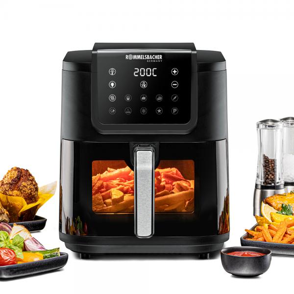 Rommelsbacher FRH 1700 friggitrice Singolo 8 L Indipendente 1700 W Friggitrice ad aria calda Nero, Acciaio inox (ROMMELSBACHER HeiÃ??luftfritteuse FRH 1)