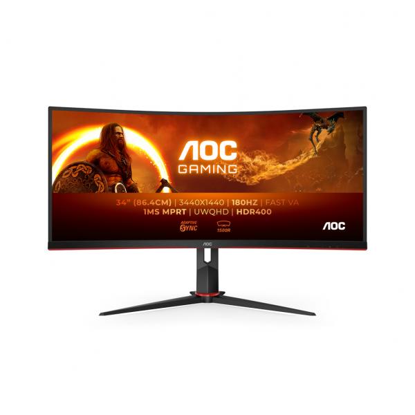 AOC G2 CU34G2XP Monitor PC 86,4 cm [34] 3440 x 1440 Pixel UltraWide Quad HD LED Nero (CU34G2XP 34IN 21:9 3440X1440 - 180HZ 1XUSB-B/4XUSB 3.0 DISPLAYP)