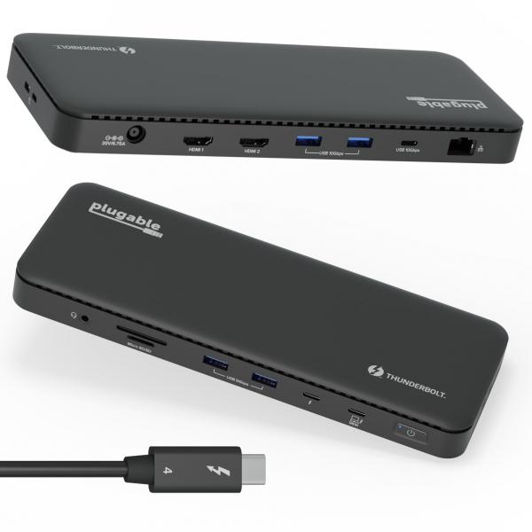 Plugable Technologies TBT4-UD5-UK replicatore di porte e docking station per laptop Cablato USB 3.2 Gen 1 [3.1 Gen 1] Type-C Nero (Plugable TB 4 USB4 Dual HDMI Dock)