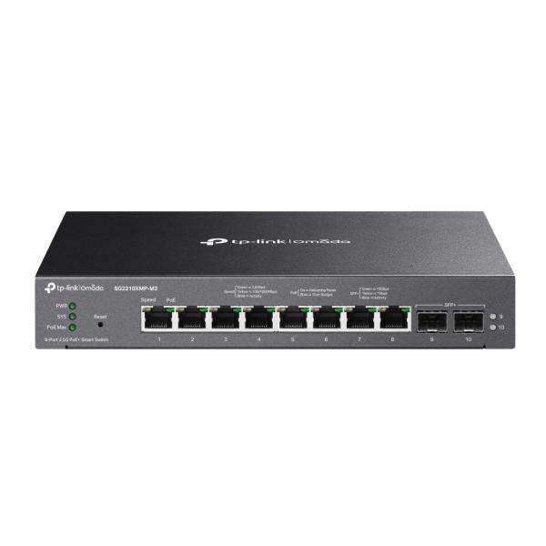 TP-Link Omada SG2210XMP-M2 switch di rete Gestito L2/L2+ 2.5G Ethernet [100/1000/2500] Supporto Power over Ethernet [PoE] Nero (OMADA 8-PORT 2.5G SMART SWITCH - 8X 2.5GBASE-T POE+ 2X 10GE SFP+)