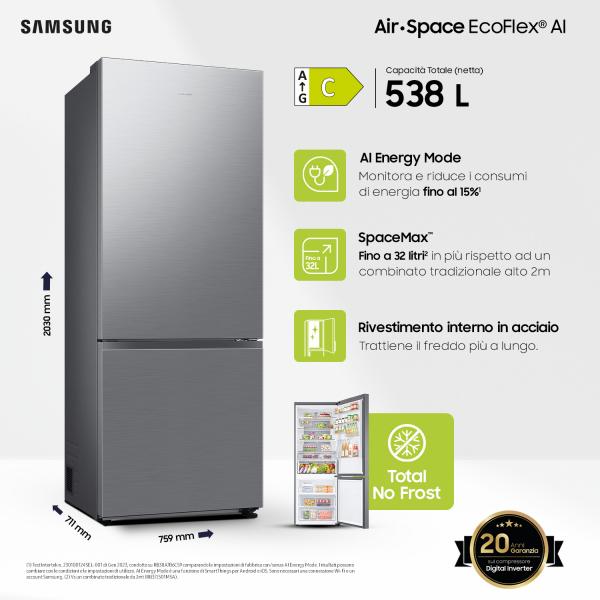 Frigorifero Combinato Samsung FIRST 75 AI - No Frost, 538L, Classe D, Acciaio Inox - Foto 8