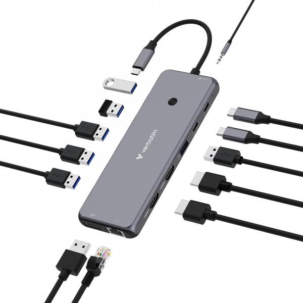VERBATIM DOCKING STATION USB-C PRO MULTIPORT HUB 13 IN 1 8K PD 85W - immagine prodotto