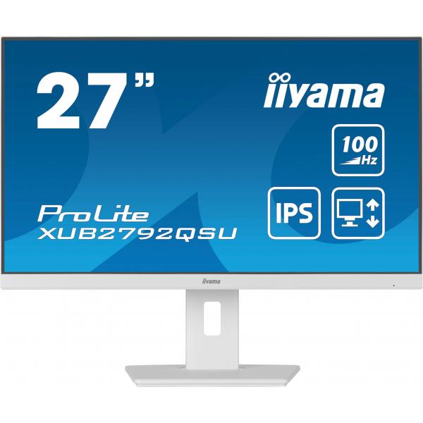 iiyama ProLite XUB2792QSU-W6 Monitor PC 68,6 cm [27] 2560 x 1440 Pixel Wide Quad HD LED Bianco (iiyama ProLite XUB2792QSU-W6 - Monitor a LED - 27 - 2560 x 1440 QHD @ 100 Hz - IPS - 250 cd/mÂ² - 1300:1 - 0.4 ms - HDMI, DisplayPort - altoparlanti - bianco, opaco)