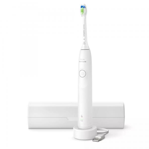 Philips Sonicare serie 5300 Sonicare Spazzolino elettrico sonico con base di ricarica e sensore di pressione colore bianco HX7108/02 (Philips Series 5300 HX7108/02 Recharge)