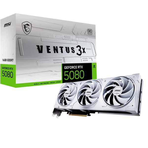 MSI VGA GEFORCE RTX 5080, RTX 5080 16G VENTUS 3X OC WHITE, 16GB GDDR7, HDMI1/DP3, ATX, TRIPLE FAN, O