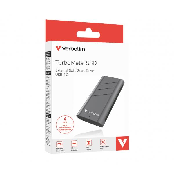 Verbatim TurboMetal SSD USB4 4TB USB tipo-C USB4 Gen 2x2 Argento (Verbatim Turbo
