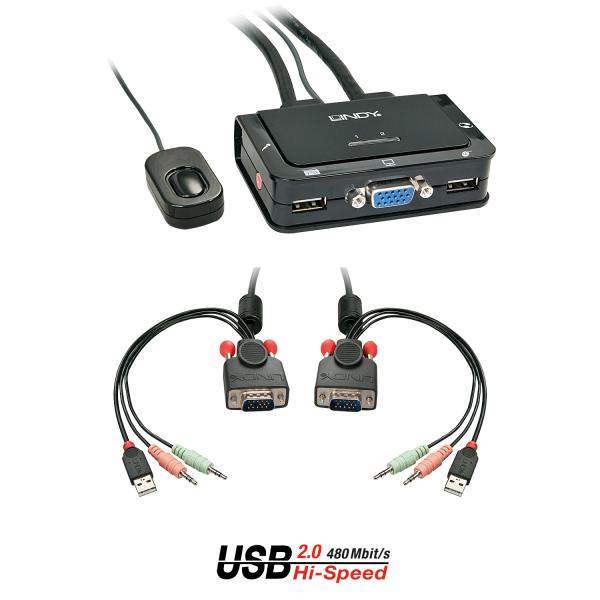 Switch KVM VGA, USB 2.0 & Audio, 2 Porte