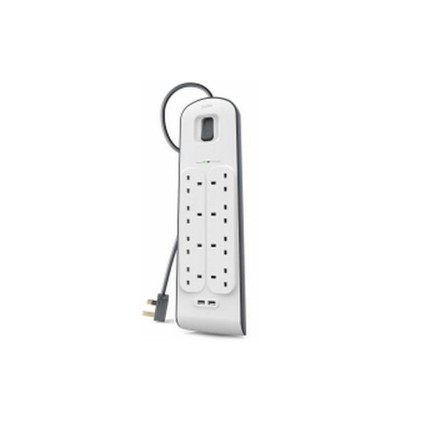 Belkin BSV804AF2M protezione da sovraccarico Bianco 8 presa[e] AC 2 m (BELKIN 8 WAY SURGE PROTECTION - STRIP-2M W/2X2.4AMP USB CHARGING)