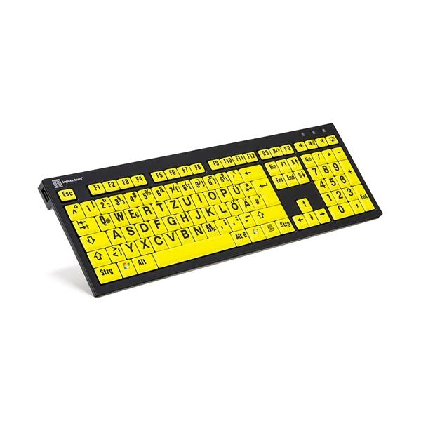 Logickeyboard XL Print NERO USB QWERTZ Tedesco Nero, Giallo