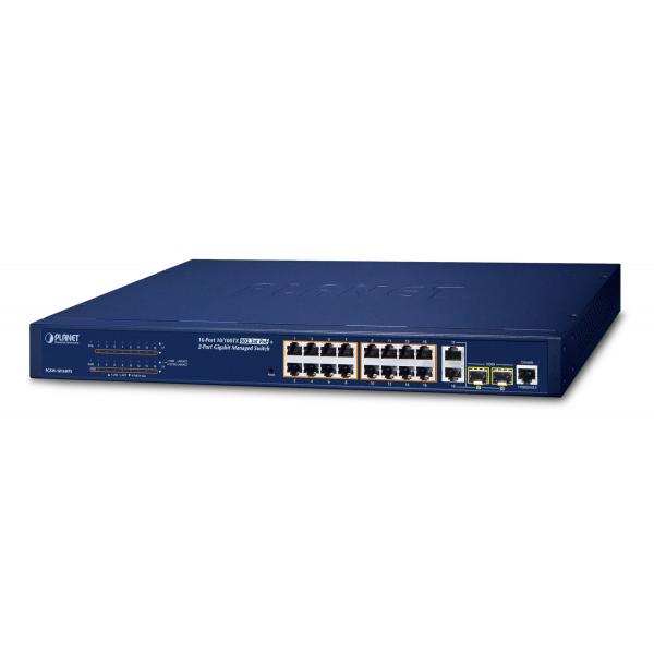 PLANET FGSW-1816HPS switch di rete Gestito L2 Fast Ethernet (10/100) Supporto Power over Ethernet (PoE) Blu