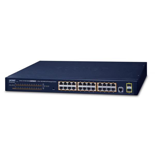 PLANET GS-4210-24P2S switch di rete Gestito L2/L4 Gigabit Ethernet [10/100/1000] Supporto Power over Ethernet [PoE] 1U Blu (IPv4, 24-Port Managed 802.3at - POE+ Gigabit Ethernet Switch - + 2-Port 100/1000X SFP [300W] - Warranty: 36M)