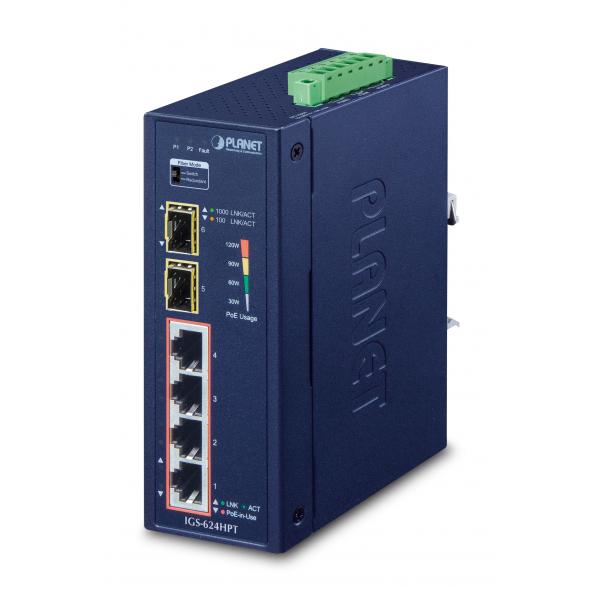 PLANET IGS-624HPT switch di rete Non gestito Gigabit Ethernet (10/100/1000) Supporto Power over Ethernet (PoE) Blu