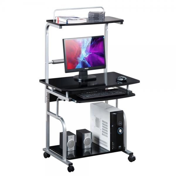 Techly Scrivania Mobile per PC Stampante con Tastiera Estraibile Nero Lucido