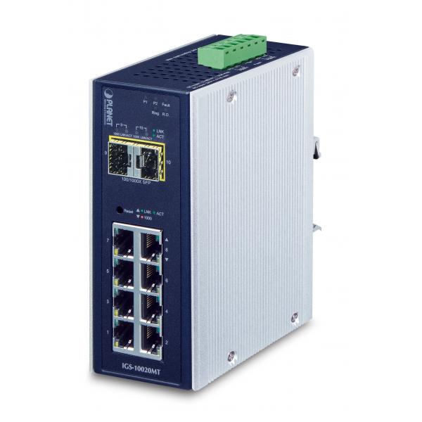 PLANET IGS-10020MT switch di rete Gestito L2+ Gigabit Ethernet [10/100/1000] Nero (IP30 Industrial 8* 1000TP - 2 100/1000F SFP Full Managed - Ethernet Switch [-40 to 75 degree C], 1588 - Warranty: 60M)