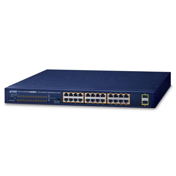 PLANET GSW-2620HP switch di rete Non gestito 10G Ethernet (100/1000/10000) Supporto Power over Ethernet (PoE) 1U Blu