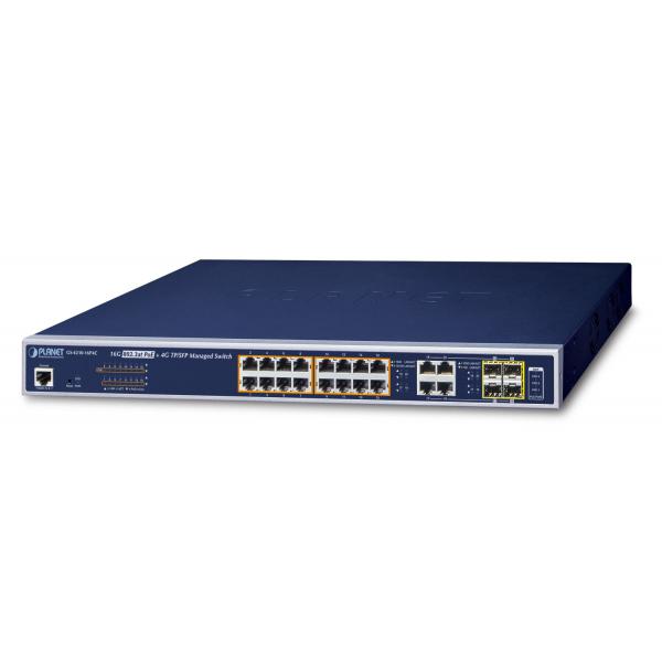 PLANET GS-4210-16P4C switch di rete Gestito L2/L4 Gigabit Ethernet [10/100/1000] Supporto Power over Ethernet [PoE] 1U Blu (IPv6/IPv4, 16-Port Managed - 802.3at POE+ Gigabit Ethernet - Switch + 4-Port Gigabit Combo TP/SFP [220W] - Warranty: 36M)