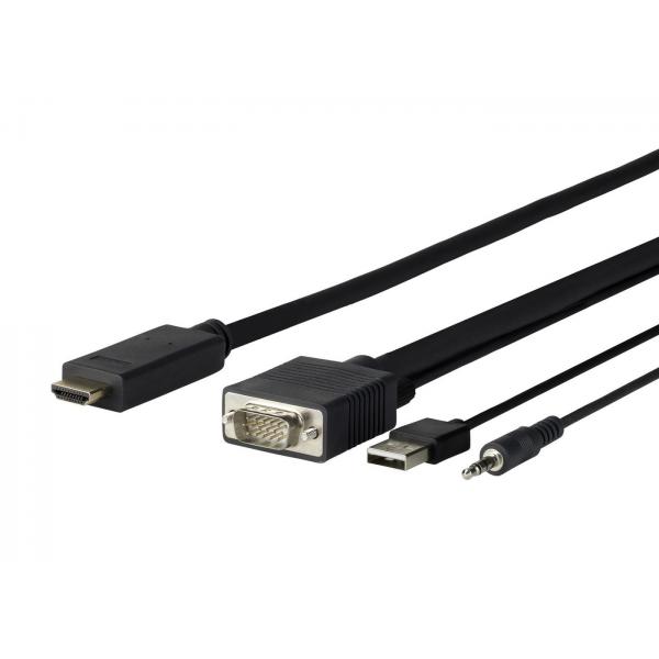 VivoLink Pro VGA + Audio to HDMI 5M VGA (D-Sub) + 3.5mm + USB A Nero