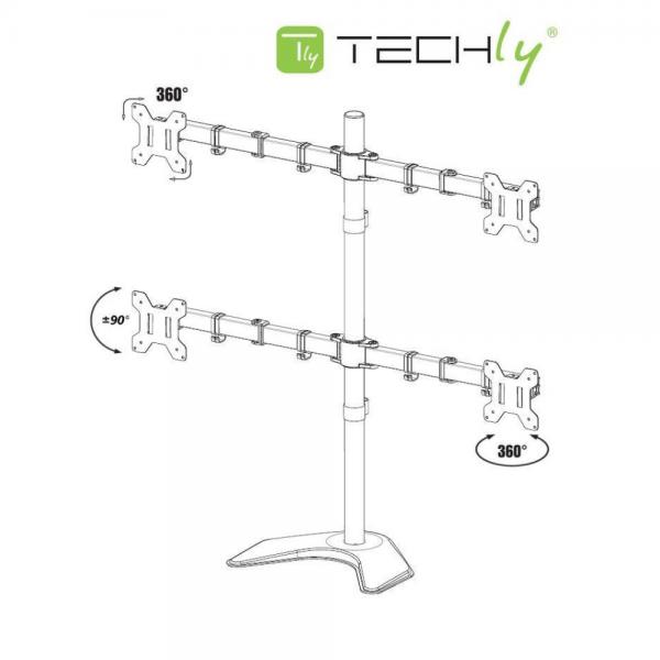 Techly Supporto da Scrivania per 2 Monitor 13-27 con Base